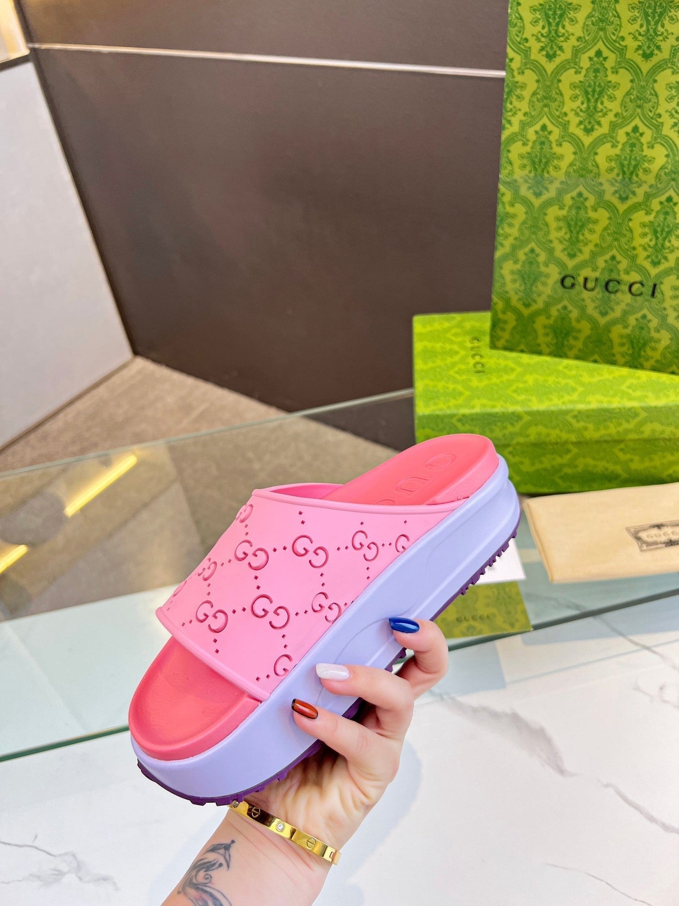 PLATFORM SANDALS IN BABY PINK MONOGRAM IMPORTED TPU