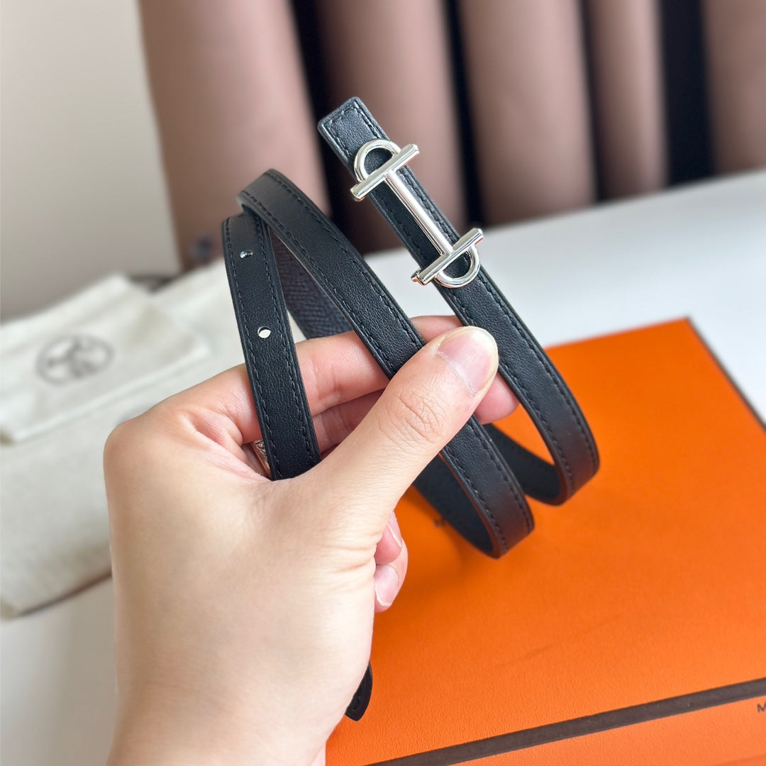 HM GAMMA BUCKLE & REVERSIBLE BLACK LEATHER STRAP 13MM SILVER HARDWARE