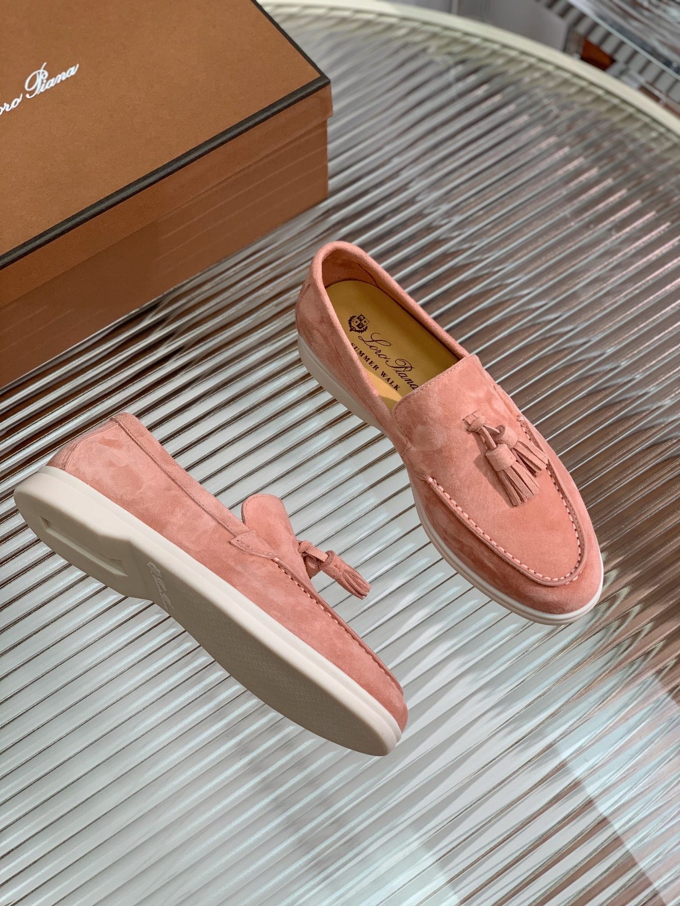 LP SUMMER WALK TASSELS LOAFERS BLUSH PINK SUEDE