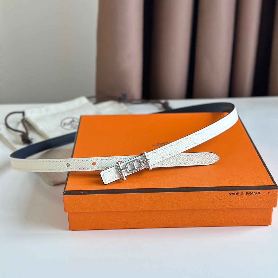 HM ANCRE BUCKLE & REVERSIBLE WHITE AND NAVY BLUE LEATHER STRAP 13MM SILVER HARDWARE