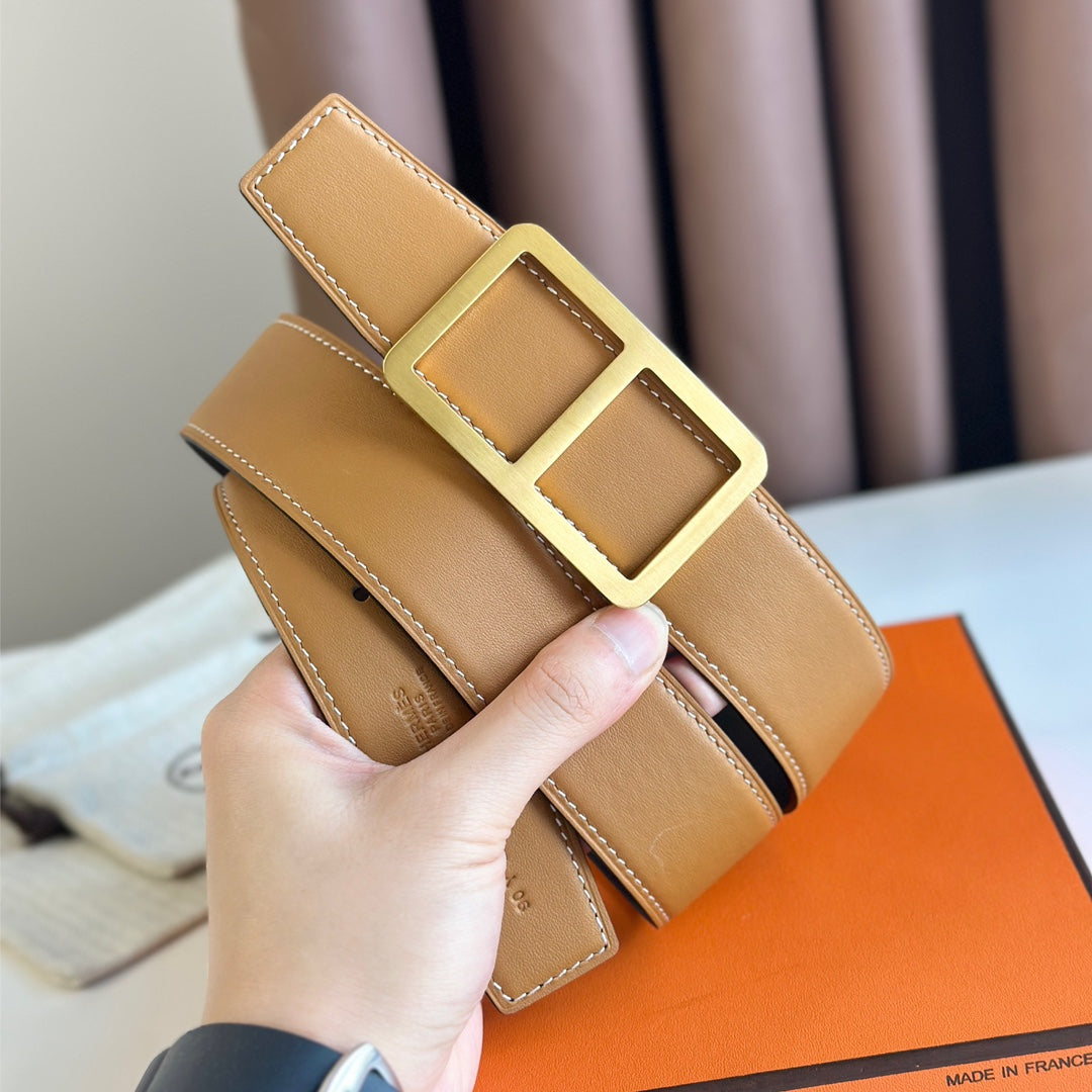 HM  BELT BUCKLE & REVERSIBLE ORANGE PASTEL AND BLACK LEATHER STRAP 38MM GOLD HARDWARE