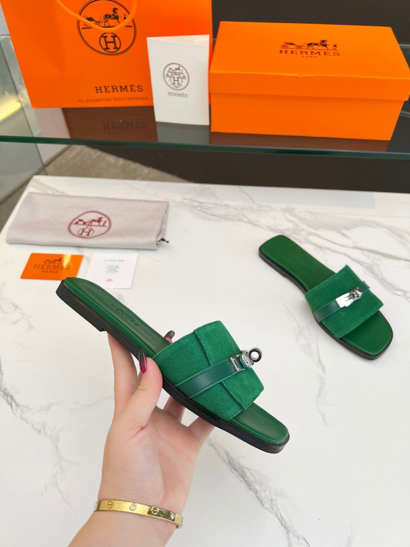 Giulia Sandal Green Suede Green Calfskin