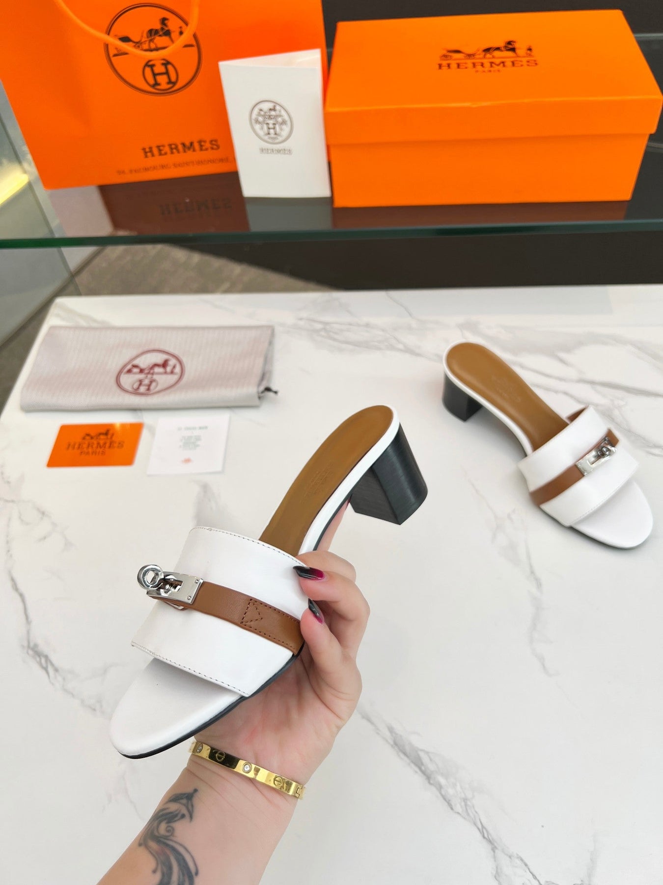 Gigi 50 Sandal White Tan Calfskin