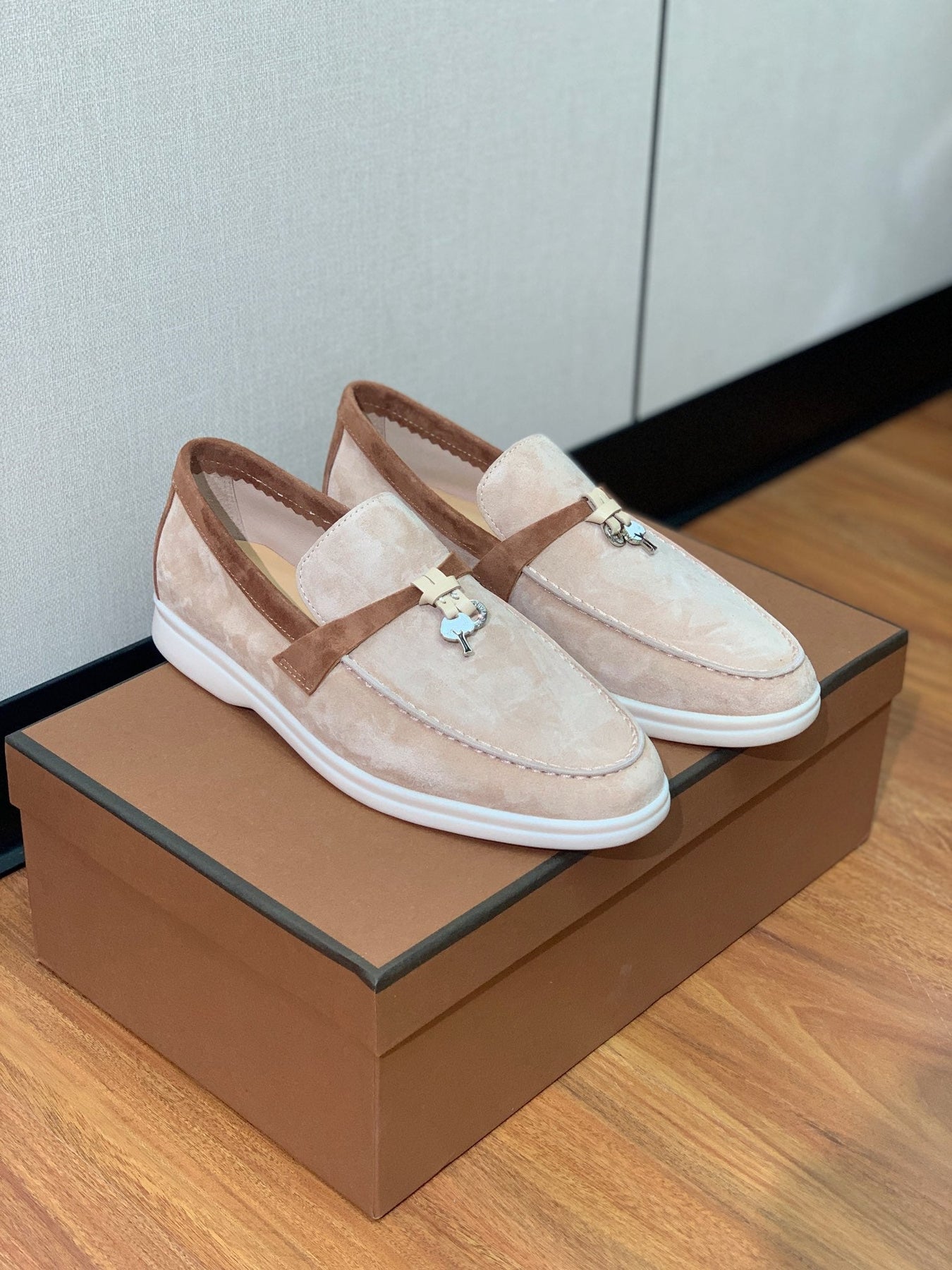 LP CHARMS WALK BABOUCHE LOAFERS ALMOND AND BROWN SUEDE