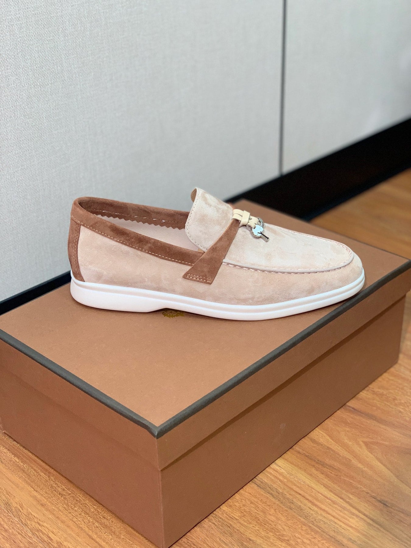 LP CHARMS WALK BABOUCHE LOAFERS ALMOND AND BROWN SUEDE