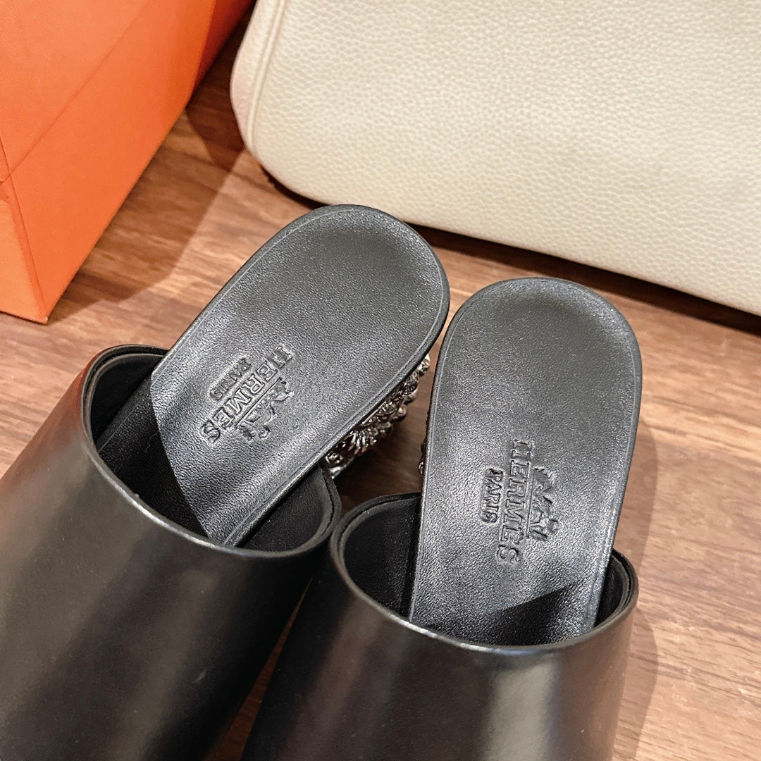 GLAM MULE 60 BLACK LAMBSKIN