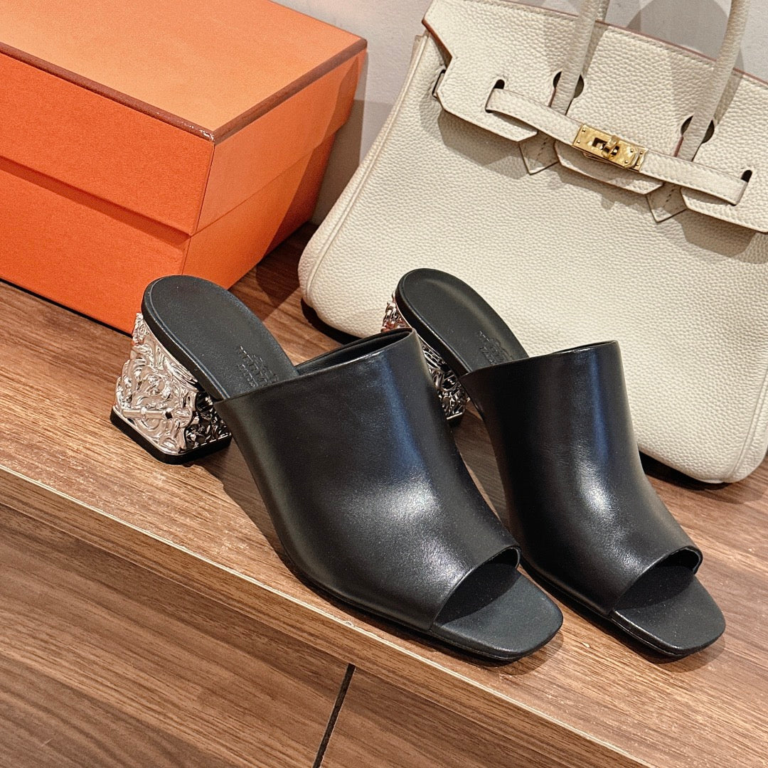 GLAM MULE 60 BLACK LAMBSKIN