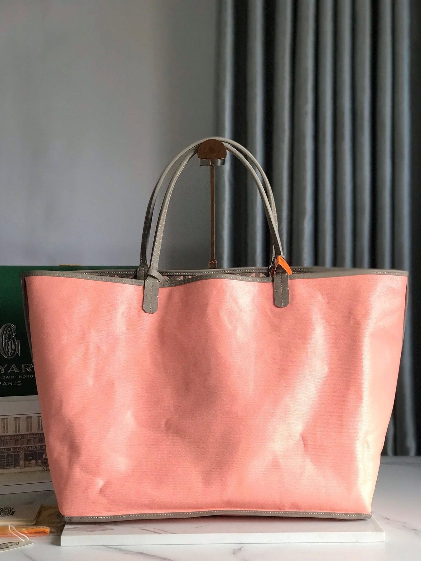 SAINT LOUIS GM 40 IN GREY MIX PINK GOYARDINE CANVAS AND CALFSKIN