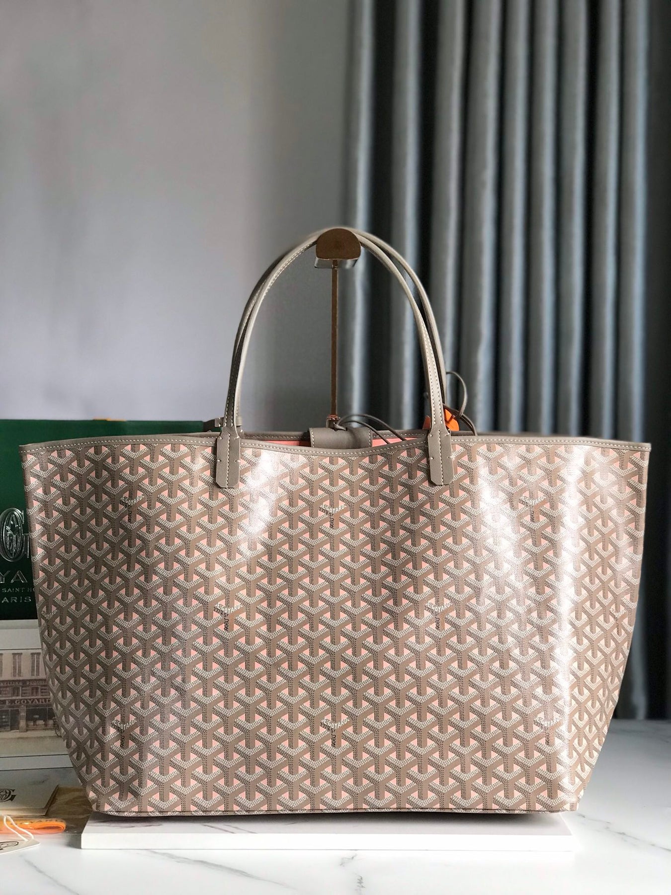 SAINT LOUIS GM 40 IN GREY MIX PINK GOYARDINE CANVAS AND CALFSKIN