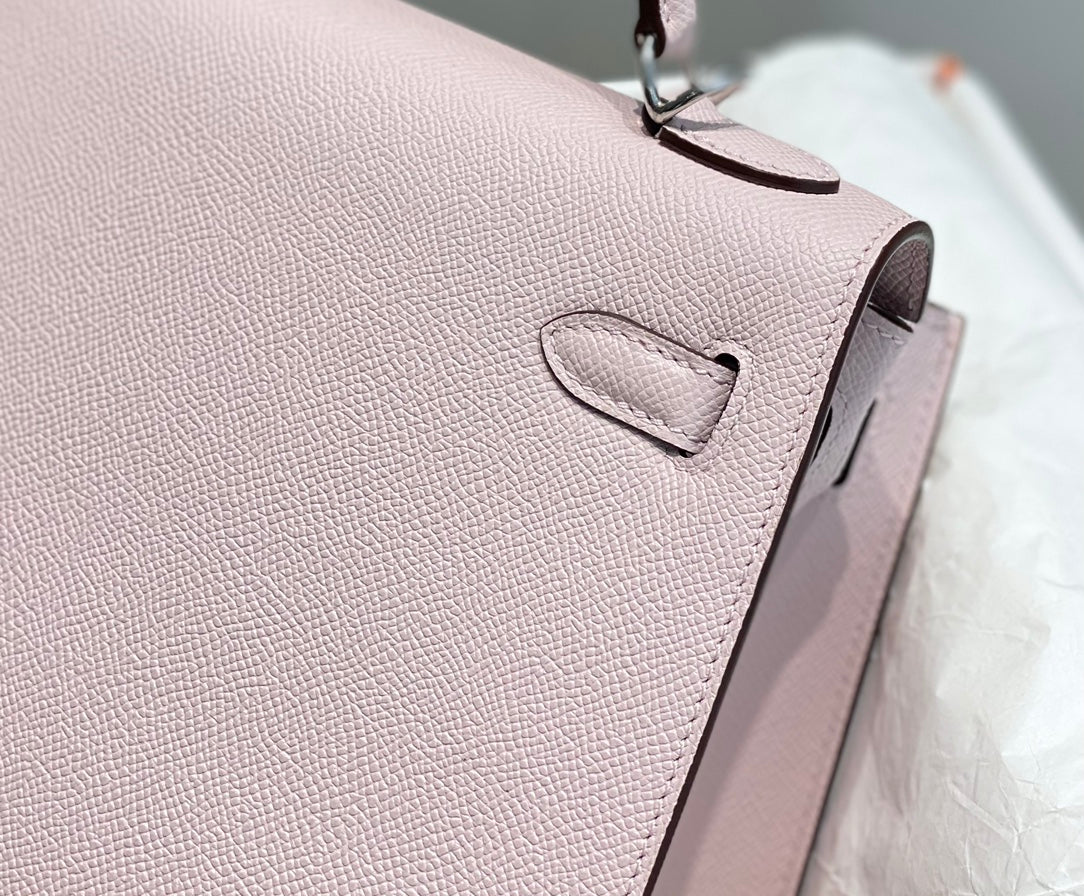 KELLY 25CM IN EPSOM MAUVE SWIFT CALFSKIN SILVER HARDWARE