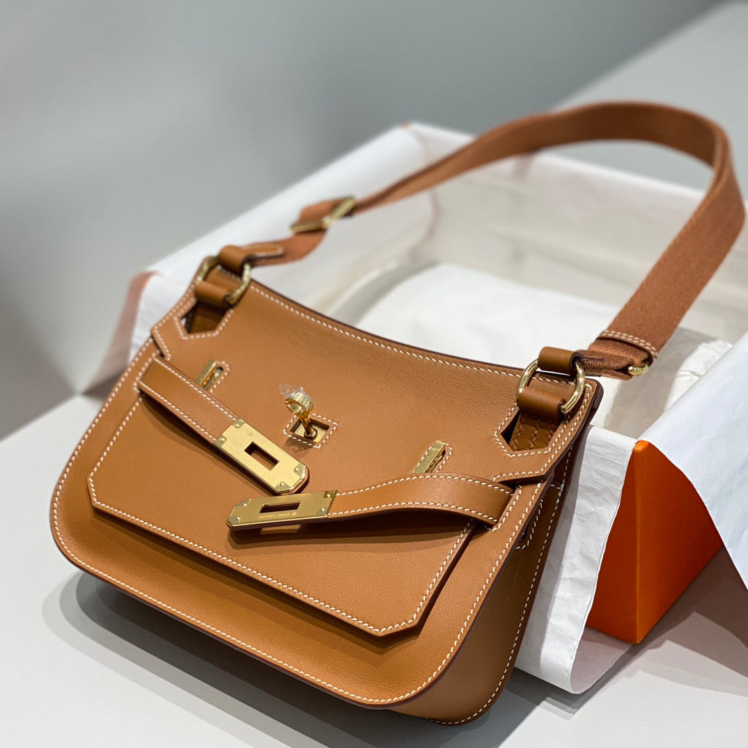 HM JYPSIERE SHOULDER BAG 23 IN TAWNY BROWN CALFSKIN GOLD HARDWARE