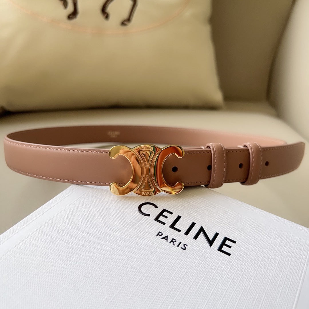 Medium Triomphe Belt 25mm Flamingo Calfskin Ghw
