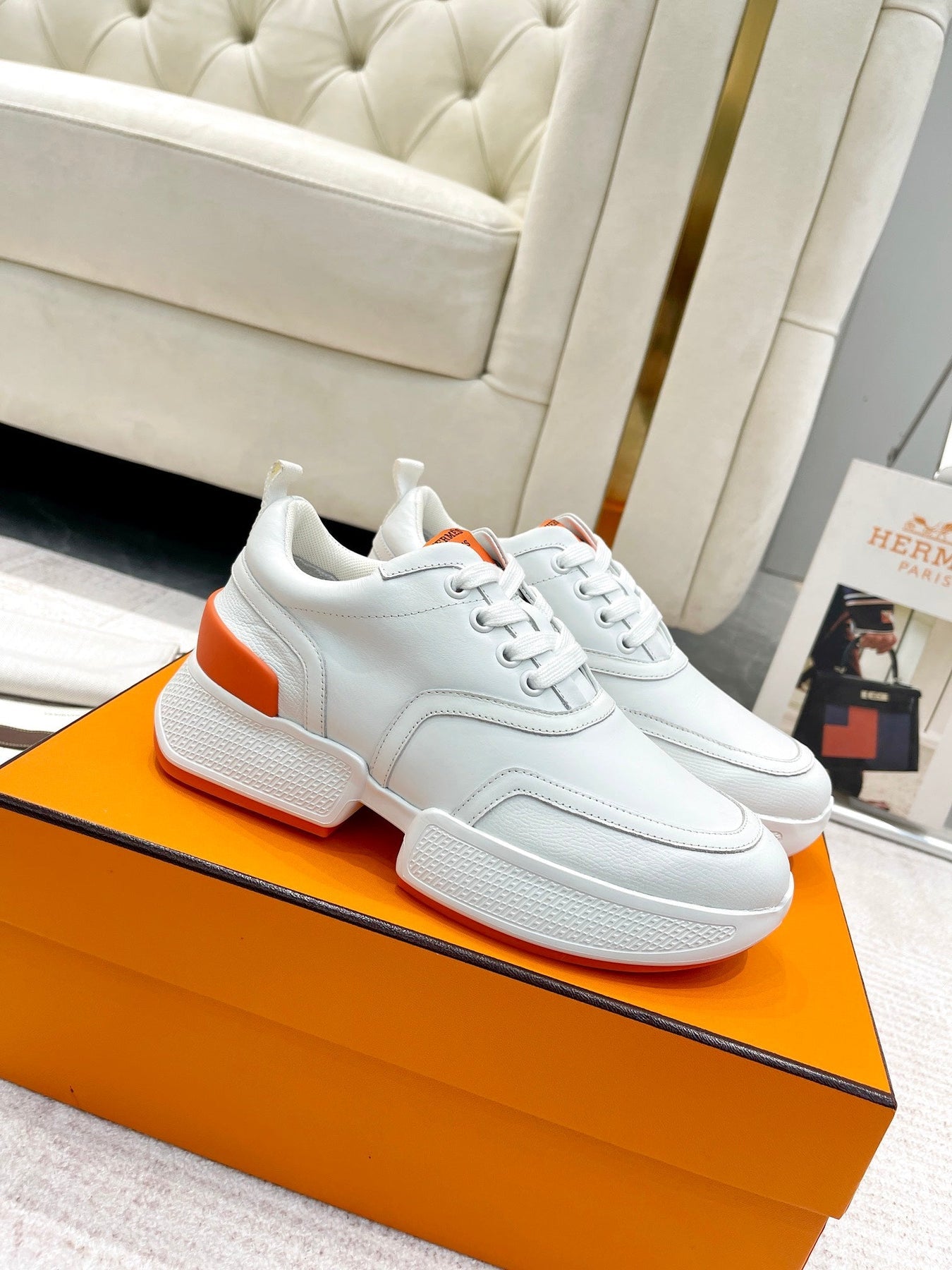 GIGA SNEAKER IN WHITE STITCHED MESH AND CALFSKIN