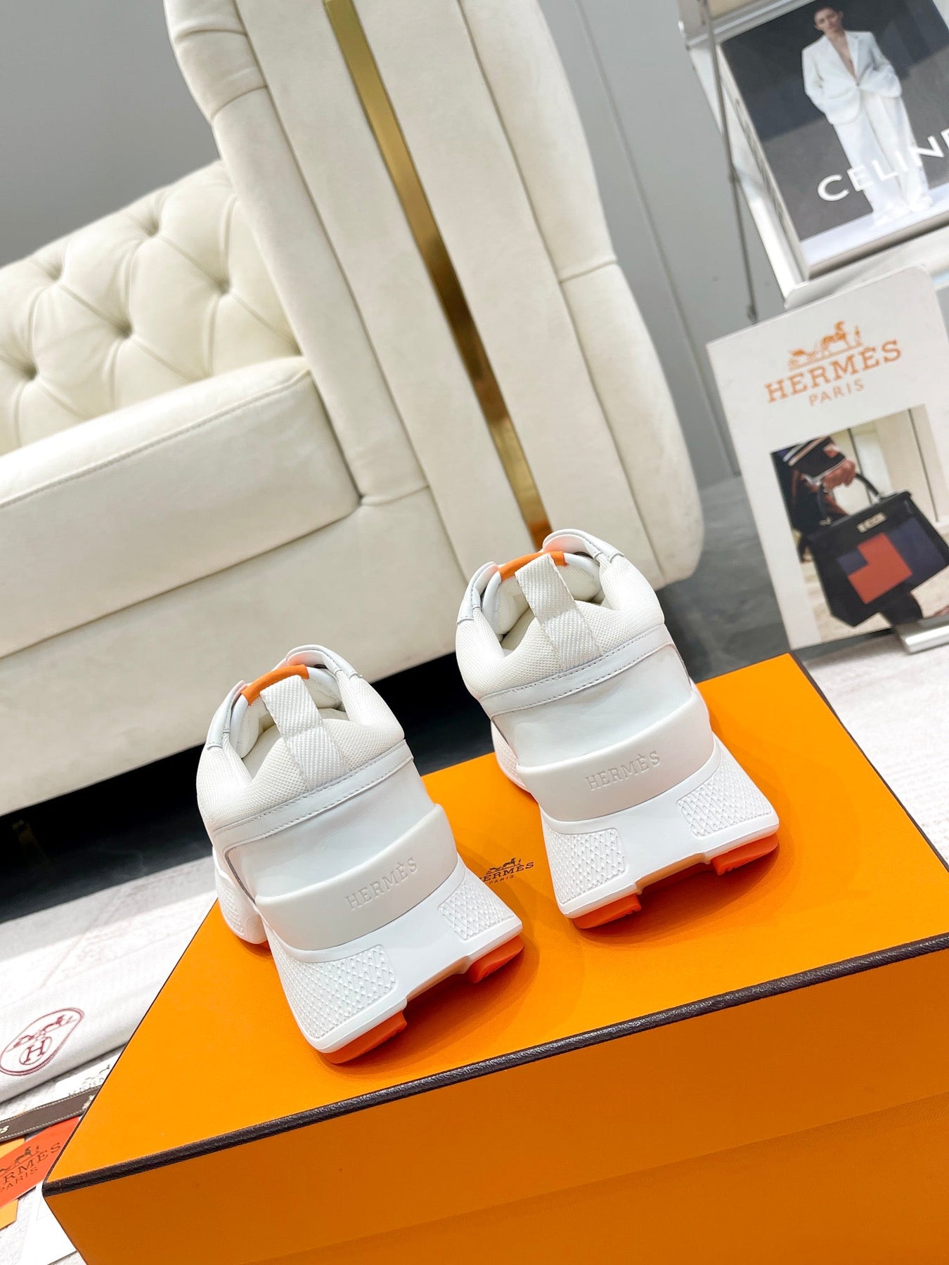 GIGA SNEAKER IN WHITE CREAM STITCHED MESH AND CALFSKIN