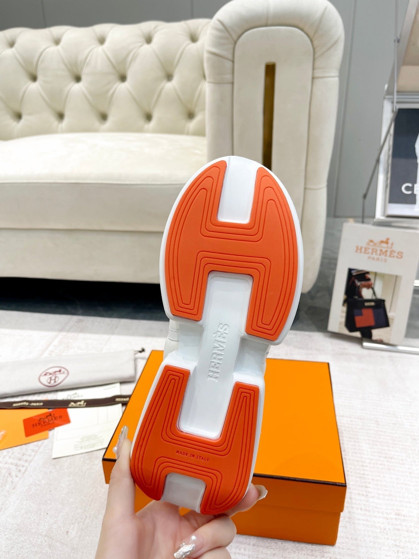 GIGA SNEAKER IN WHITE CREAM STITCHED MESH AND CALFSKIN