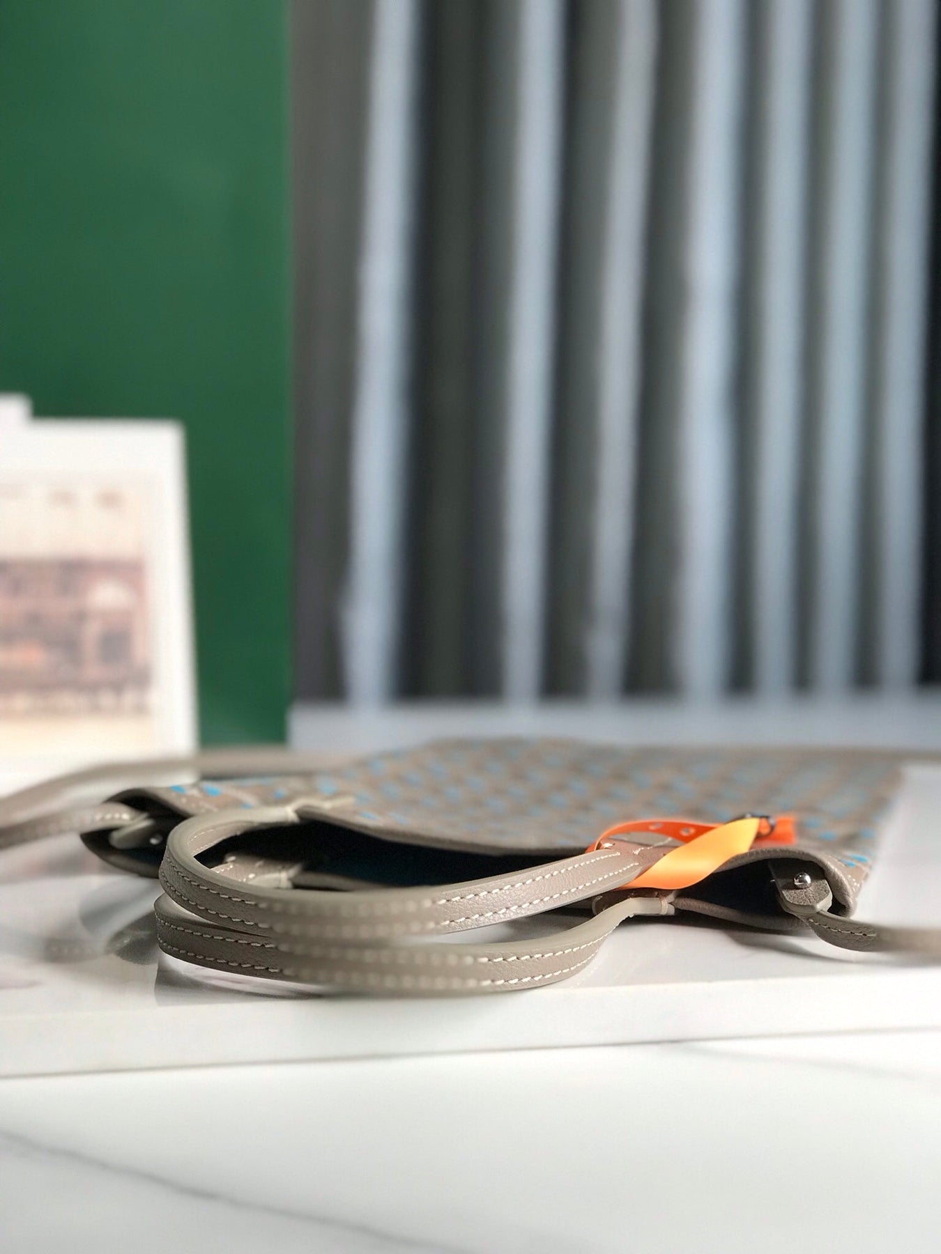 POITIERS CLAIRE-VOIE BAG 24 IN GREY MIX BLUE GOYARDINE CANVAS AND CALFSKIN