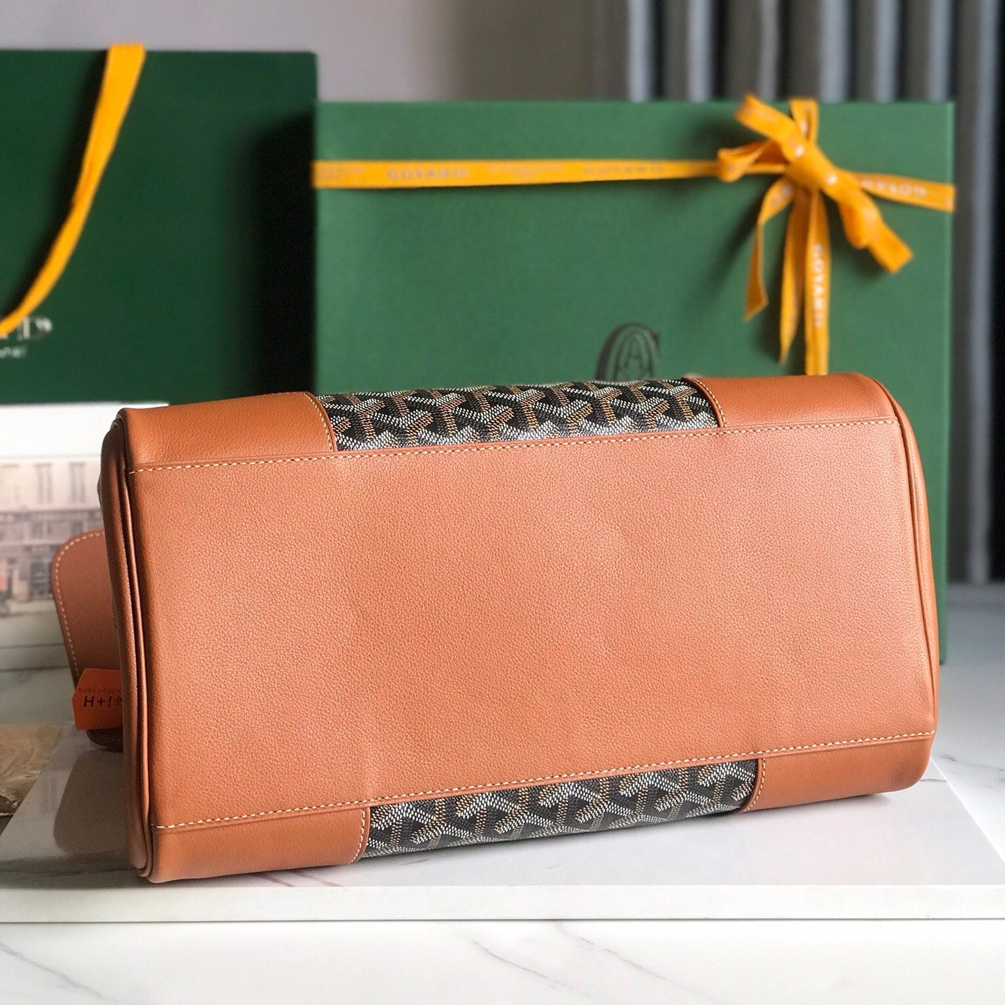 SAIGON SOUPLE BAG 34 IN BROWN GOYARDINE CANVAS AND CALFSKIN