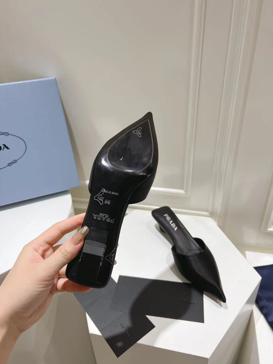 PRA POINTED-TOE MULES BLACK SATIN