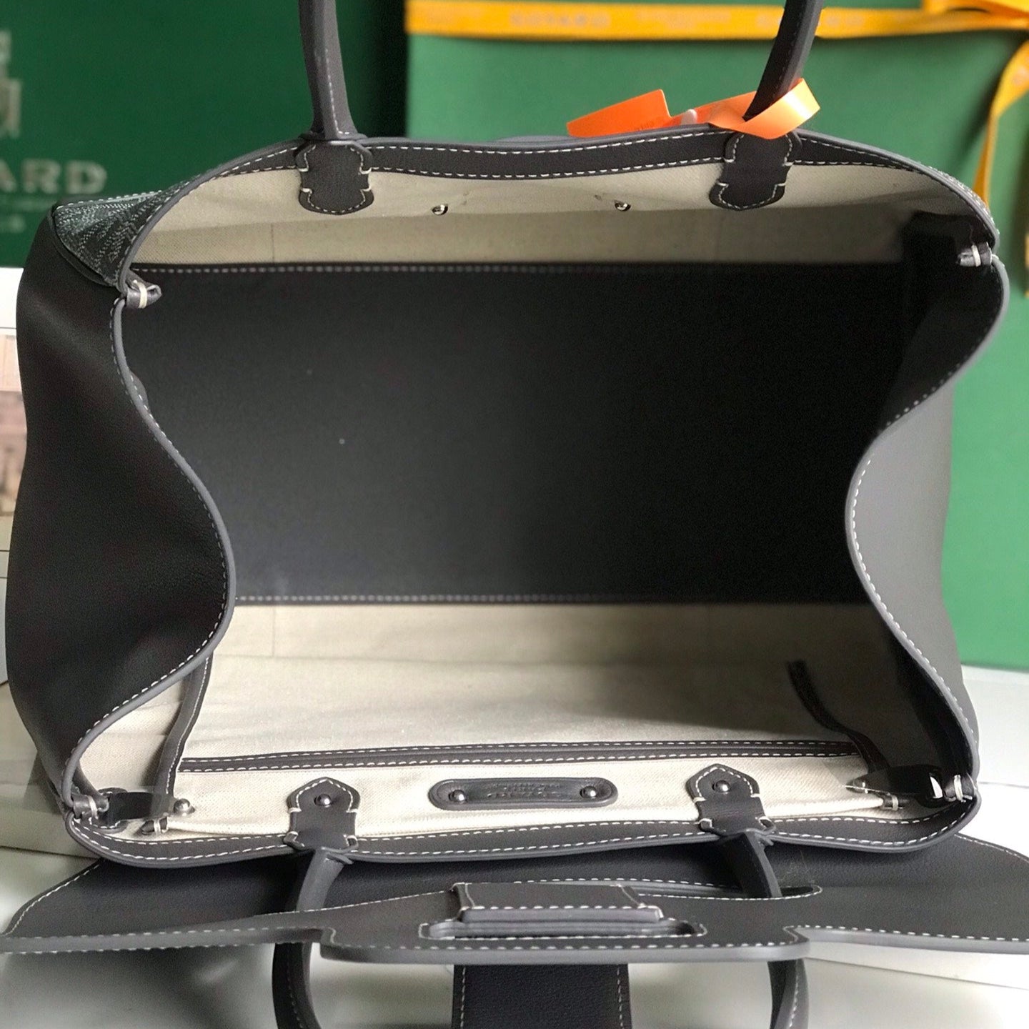 SAIGON SOUPLE BAG 34 IN GREY GOYARDINE CANVAS AND CALFSKIN