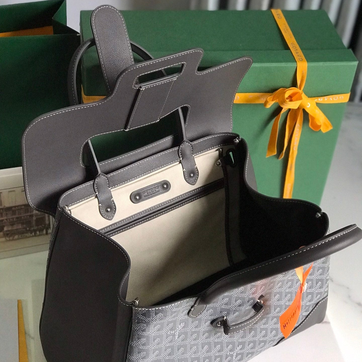 SAIGON SOUPLE BAG 34 IN GREY GOYARDINE CANVAS AND CALFSKIN