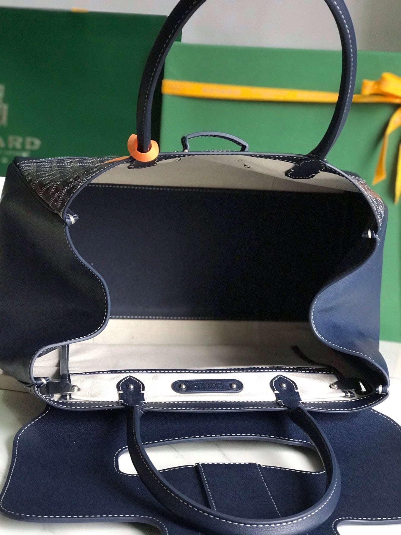 SAIGON SOUPLE BAG 34 IN NAVY BLUE GOYARDINE CANVAS AND CALFSKIN