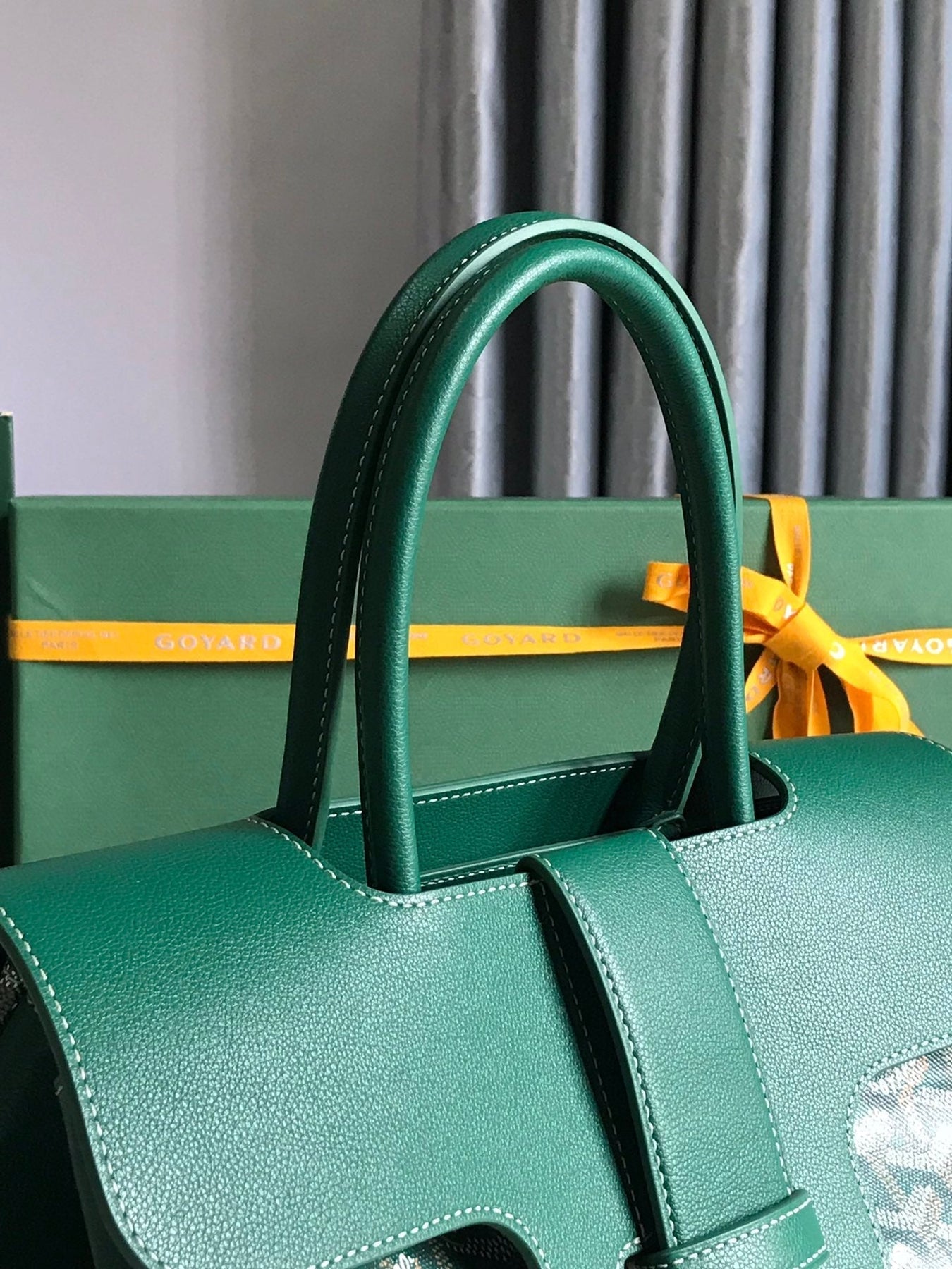 SAIGON SOUPLE BAG 34 IN GREEN GOYARDINE CANVAS AND CALFSKIN