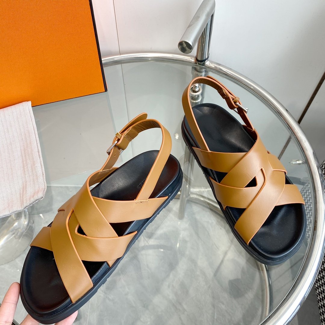 Genius Sandal Slingback Light Brown Calfskin Leather