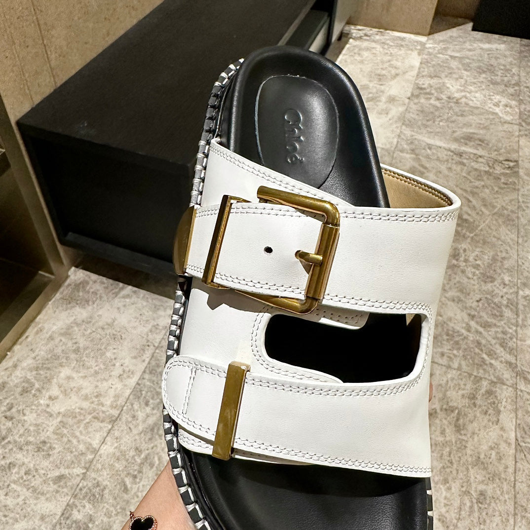 DAD SANDALS IN WHITE CALFSKIN WITH GOLD HARDWARE