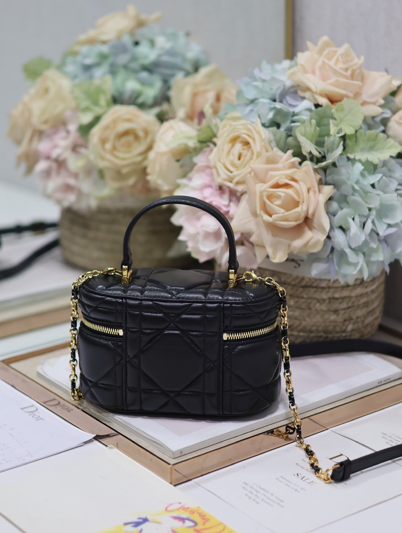 CARO 16 MINI VANITY CASE IN BLACK MACROCANNAGE LAMBSKIN