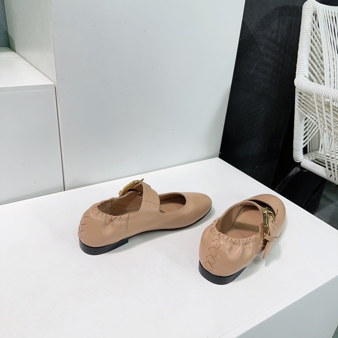 ASTAIRE MARY-JANE BALLERINA IN CAMEL BEIGE CALFSKIN