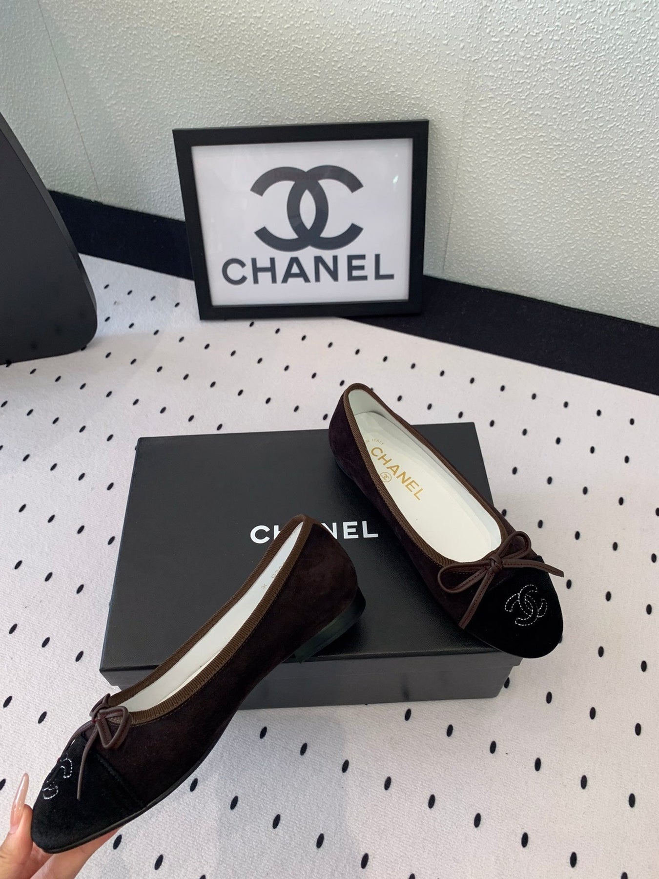BALLET FLAT DARK BROWN MIX BLACK VELVET
