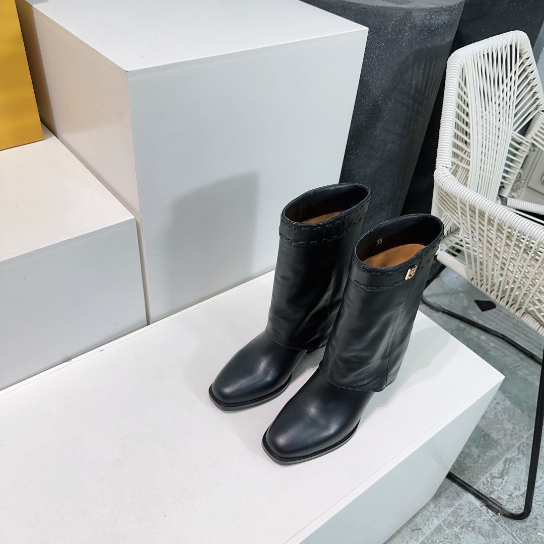 FENDI SHOW BLACK LEATHER HIGH-HEELED ANKLE BOOTS