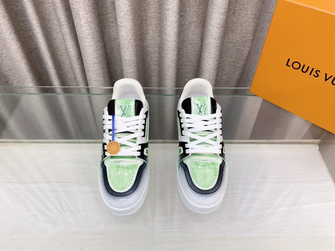 LV TRAINER SNEAKERS IN LIGHT GREEN OMBRE MIX COLORFUL CALFSKIN