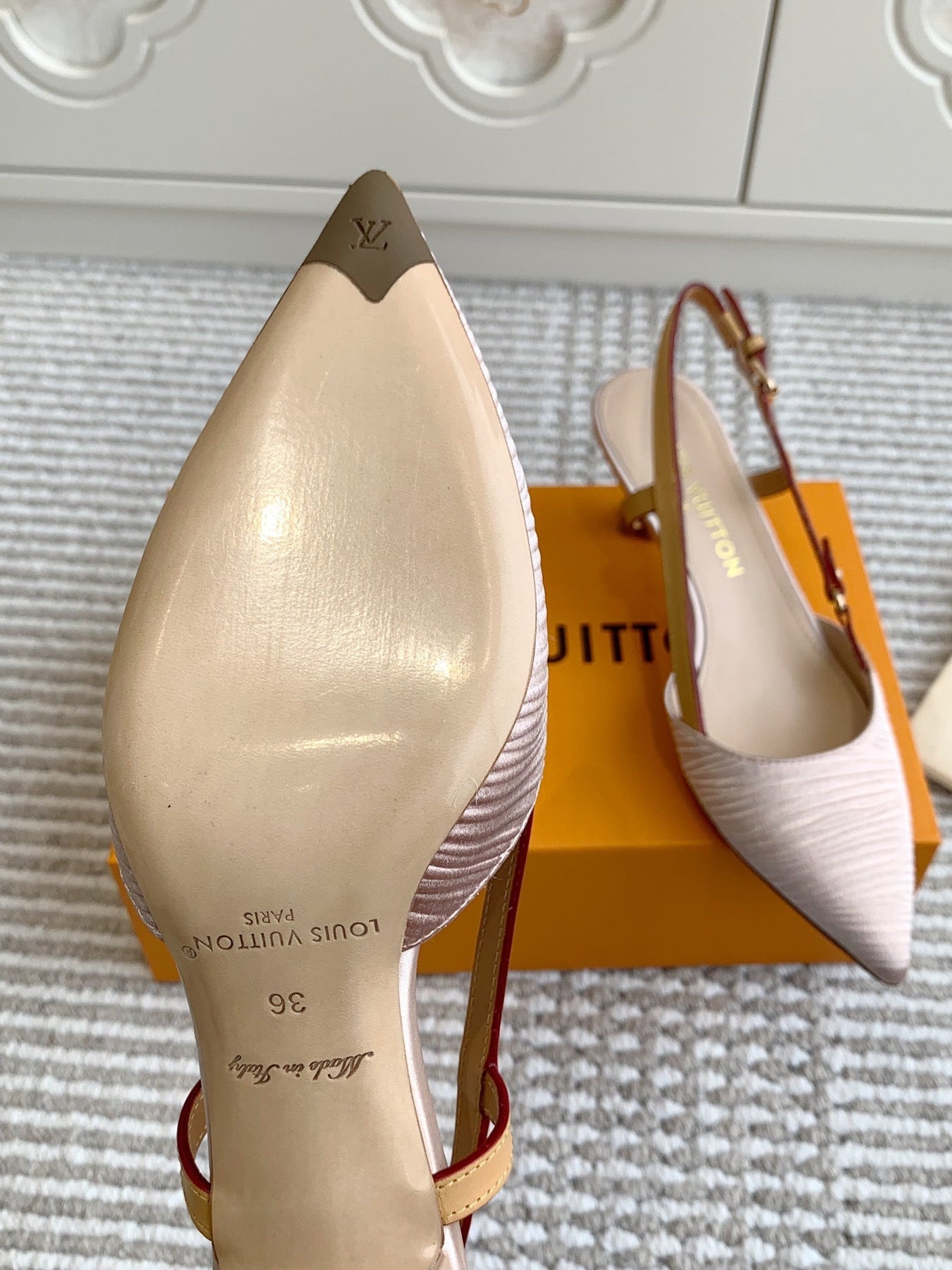 BLOSSOM SLINGBACKS 55 MM IN LIGHT PINK IMPORTED STRIPED SILK SATIN