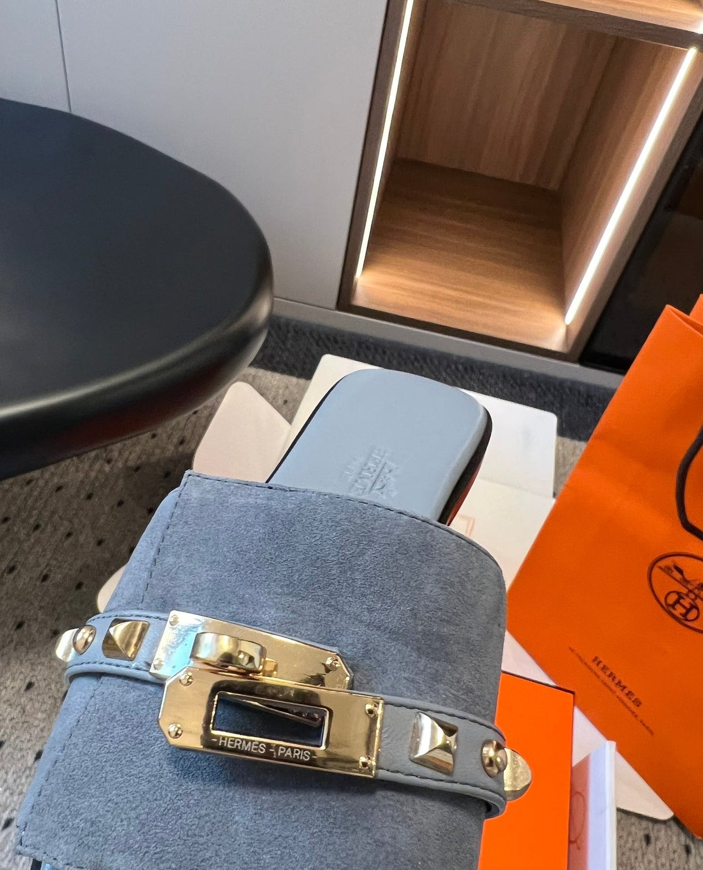 GIULIA FLAT SANDAL IN CERULEAN BLUE SUEDE