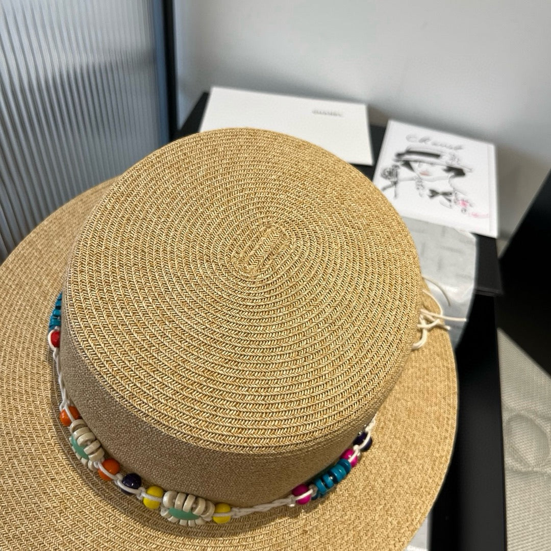 BEAD DECOR STRAW HAT MODEL 650345 IN NATURAL WOVEN STRAW