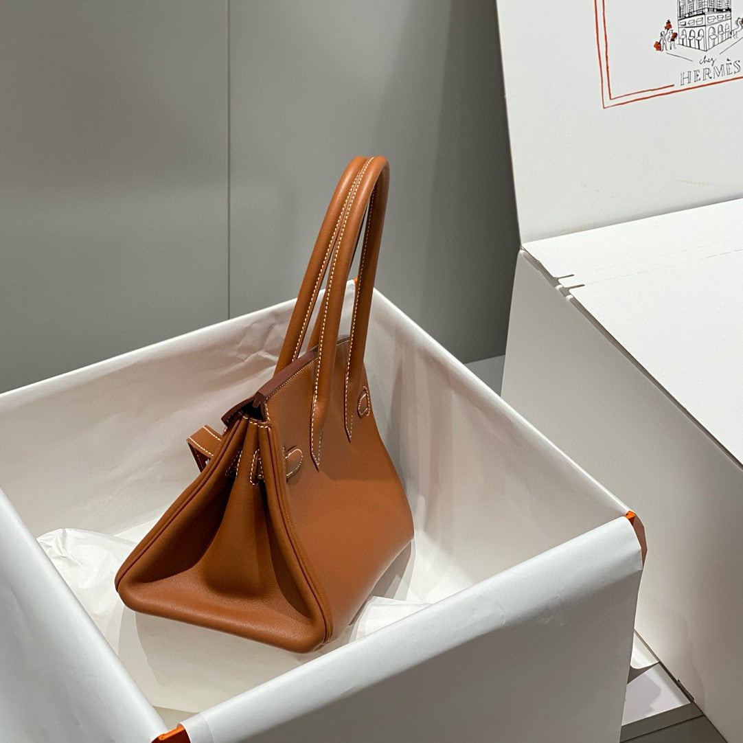 HM SHOULDER BIRKIN 29CM BROWN CALFSKIN SILVER HARDWARE