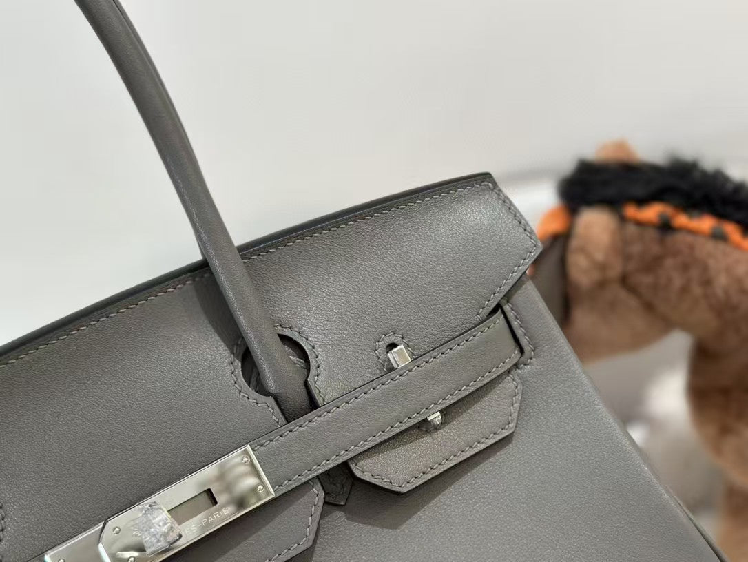 HM SHOULDER BIRKIN 29CM IRON GRAY CALFSKIN SILVER HARDWARE