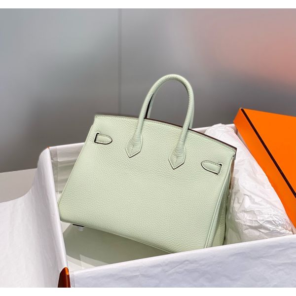 HERM Birkin 25cm Bag In Vert Fizz Clemence Leather PHW