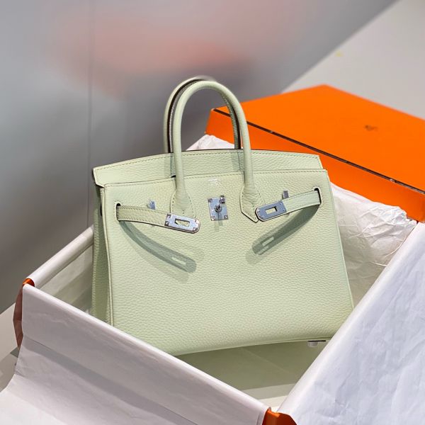 HERM Birkin 25cm Bag In Vert Fizz Clemence Leather PHW