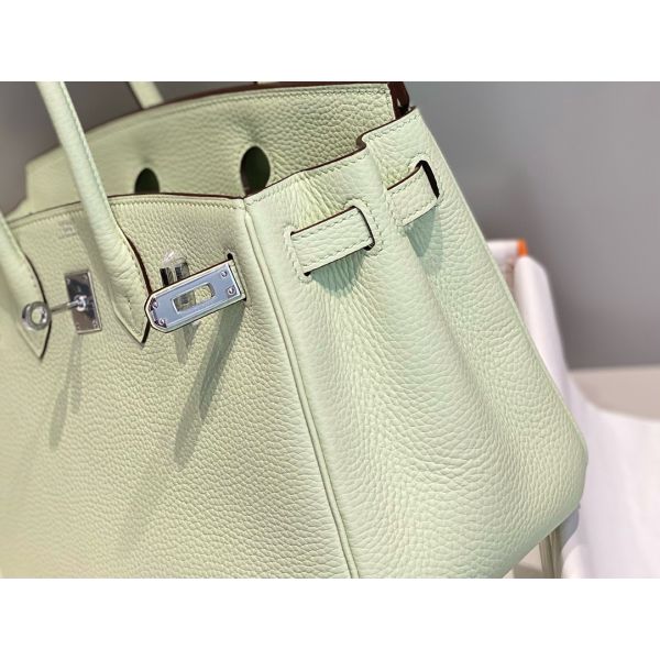 HERM Birkin 25cm Bag In Vert Fizz Clemence Leather PHW