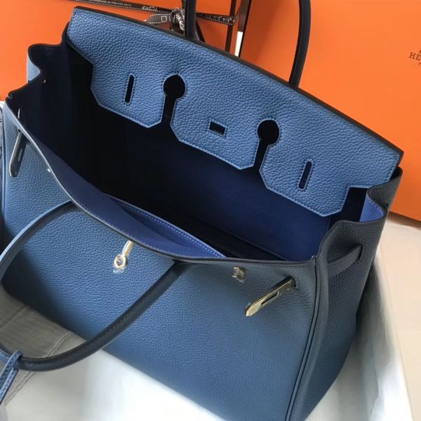 HERM Birkin 35cm Bag In Blue Agate Clemence Leather GHW