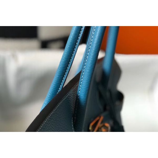 HERM Birkin 35cm Bag In Blue Jean Clemence Leather GHW