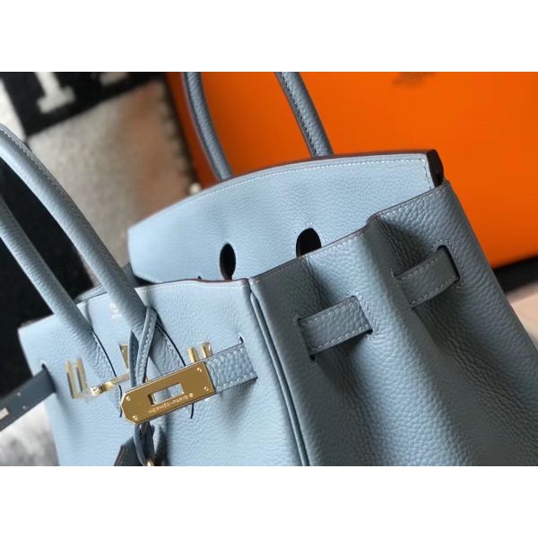 HERM Birkin 35cm Bag In Blue Lin Clemence Leather GHW