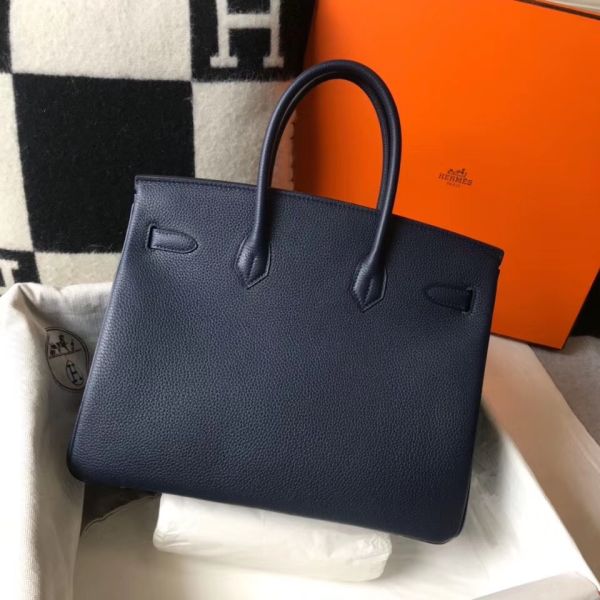 HERM Birkin 35cm Bag In Dark Blue Clemence Leather GHW