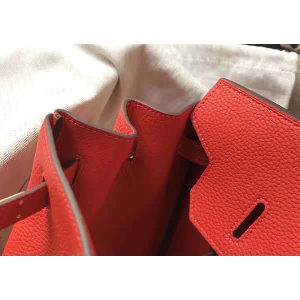 HERM Birkin 35cm Bag In Red Clemence Leather GHW