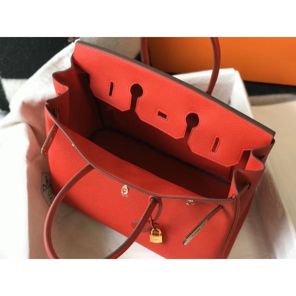 HERM Birkin 35cm Bag In Red Clemence Leather GHW