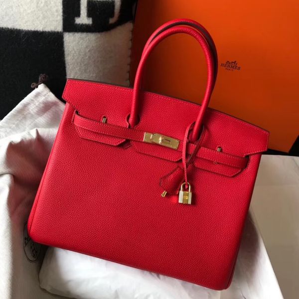 HERM Birkin 35cm Bag In Red Clemence Leather GHW