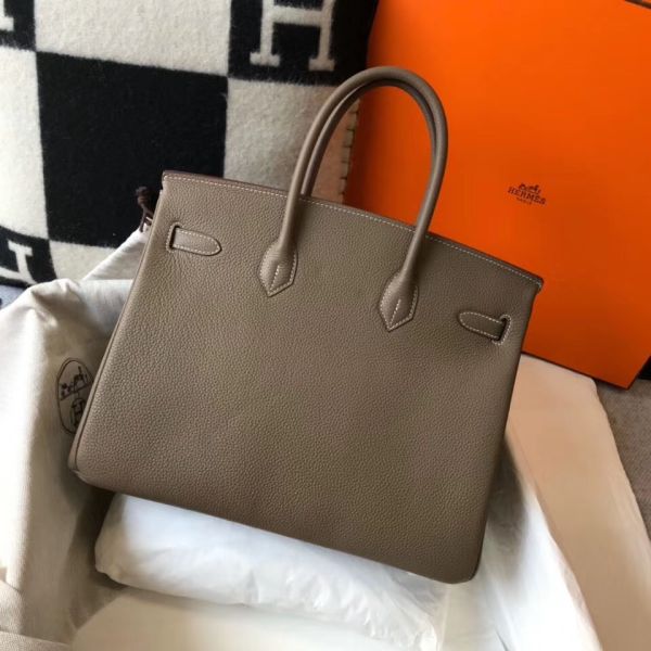 HERM Birkin 35cm Bag In Taupe Grey Clemence Leather GHW