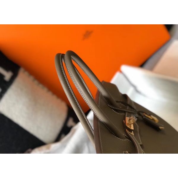 HERM Birkin 35cm Bag In Taupe Grey Clemence Leather GHW